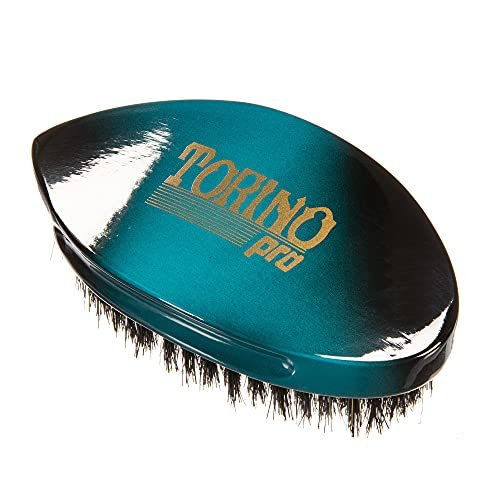Torino Pro Curve Wave Brush #156 - Medium 100% Boar Bristle Curved 360 Wave Palm Brush for Men - Turquoise Avelisse