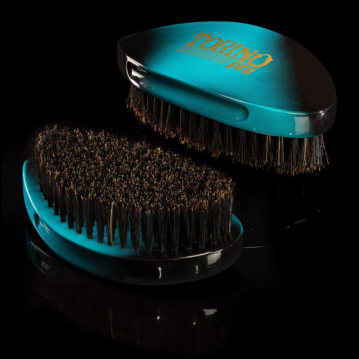 Torino Pro Curve Wave Brush #156 - Medium 100% Boar Bristle Curved 360 Wave Palm Brush for Men - Turquoise Avelisse