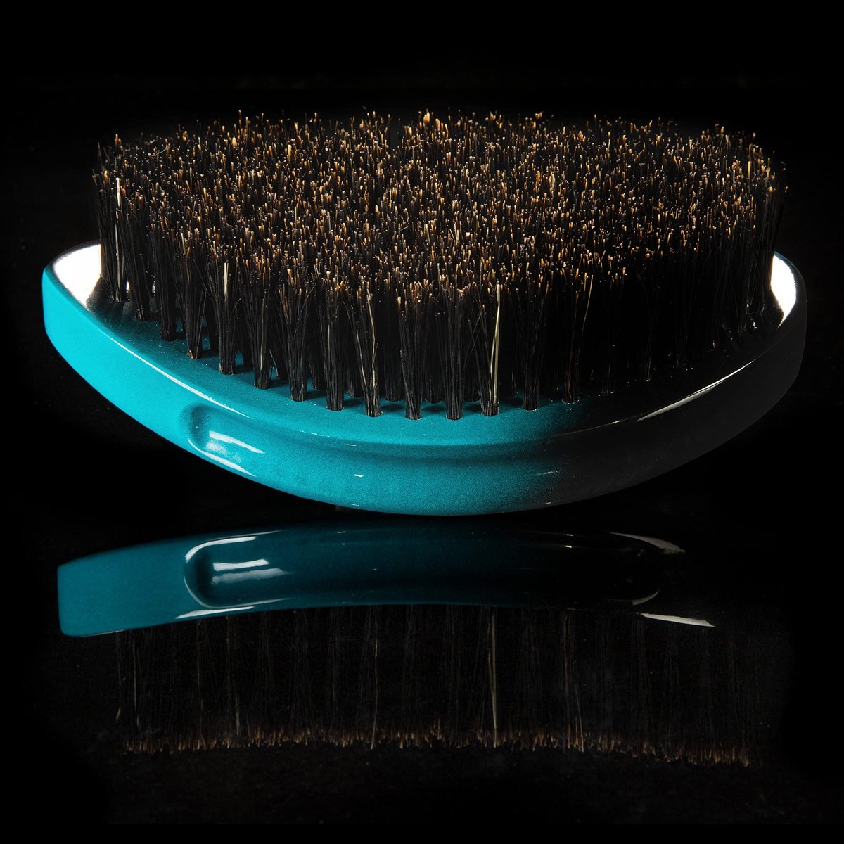 Torino Pro Curve Wave Brush #156 - Medium 100% Boar Bristle Curved 360 Wave Palm Brush for Men - Turquoise Avelisse