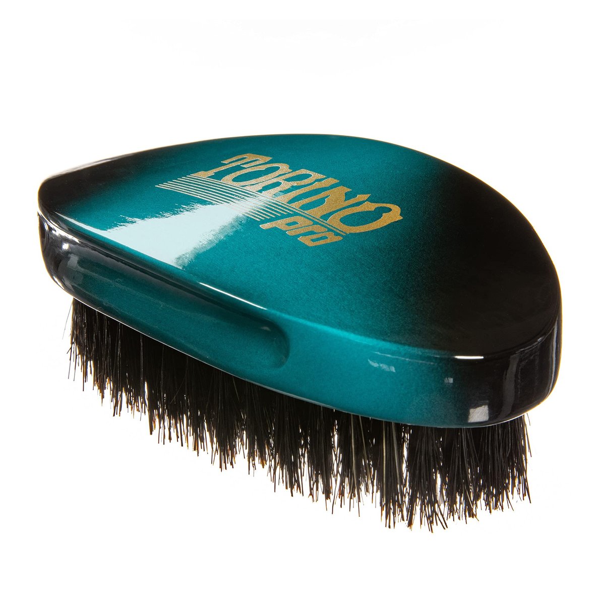 Torino Pro Curve Wave Brush #156 - Medium 100% Boar Bristle Curved 360 Wave Palm Brush for Men - Turquoise Avelisse