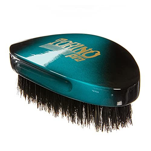 Torino Pro Curve Wave Brush #156 - Medium 100% Boar Bristle Curved 360 Wave Palm Brush for Men - Turquoise Avelisse