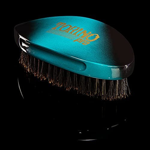 Torino Pro Curve Wave Brush #156 - Medium 100% Boar Bristle Curved 360 Wave Palm Brush for Men - Turquoise Avelisse