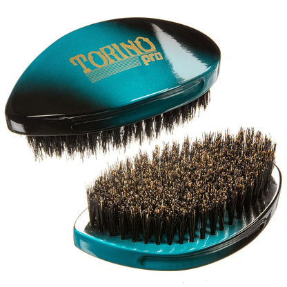 Torino Pro Curve Wave Brush #156 - Medium 100% Boar Bristle Curved 360 Wave Palm Brush for Men - Turquoise Avelisse