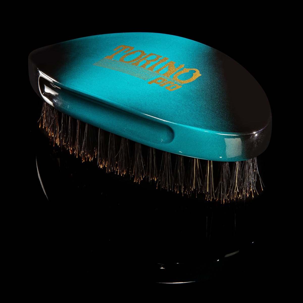 Torino Pro Curve Wave Brush #156 - Medium 100% Boar Bristle Curved 360 Wave Palm Brush for Men - Turquoise Avelisse