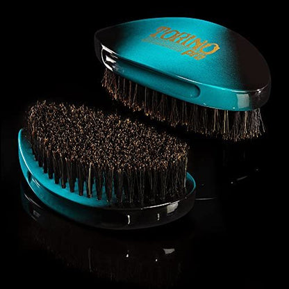 Torino Pro Curve Wave Brush #156 - Medium 100% Boar Bristle Curved 360 Wave Palm Brush for Men - Turquoise Avelisse