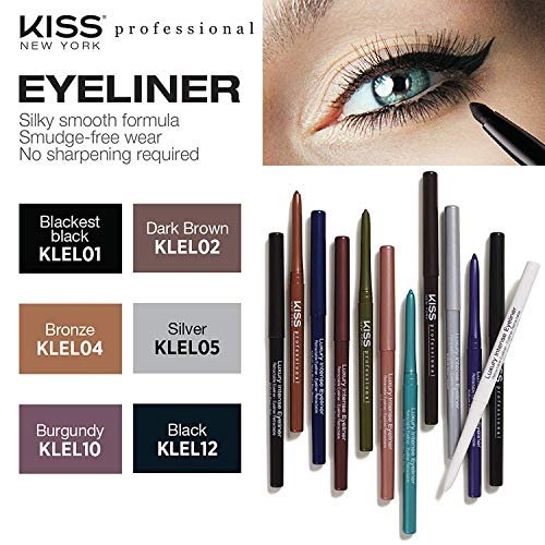 KISS NEW YORK Professional Retractable Eyeliner - Luxury Intense Highly Pigmented Eye Makeup, Long-Lasting, Water-Resistant, Smudge-Proof, Smooth Gliding (3 Pack, Blackest Black) - görsel 6