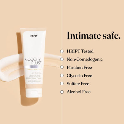 IntiMD Coochy Plus Intimate Shaving Cream – Fragrance Free, 8 oz – Rash-Free Shaving for Pubic Area, Bikini Line, Armpits – Prevents Razor Burn, Bumps, Ingrown Hair & Itchiness