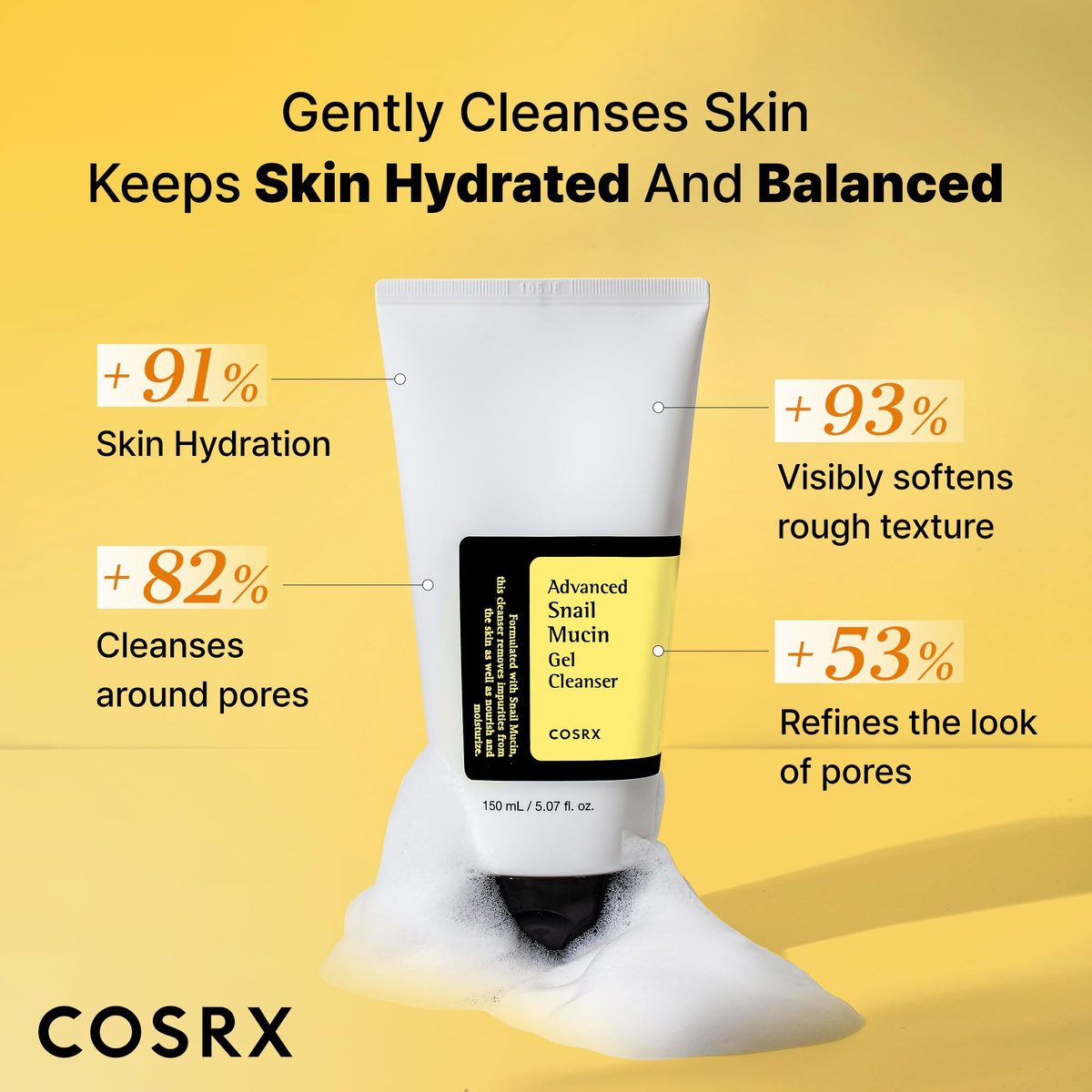 COSRX Advanced Snail Mucin Gel Cleanser - 5.07 Fl Oz (150 mL) - Rich Daily Deep Cleansing Gel for Dry & Sensitive Skin, Korean Skin Care, No Parabens, Not Tested on Animals Avelisse