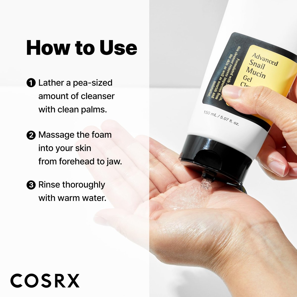 COSRX Advanced Snail Mucin Gel Cleanser - 5.07 Fl Oz (150 mL) - Rich Daily Deep Cleansing Gel for Dry & Sensitive Skin, Korean Skin Care, No Parabens, Not Tested on Animals Avelisse
