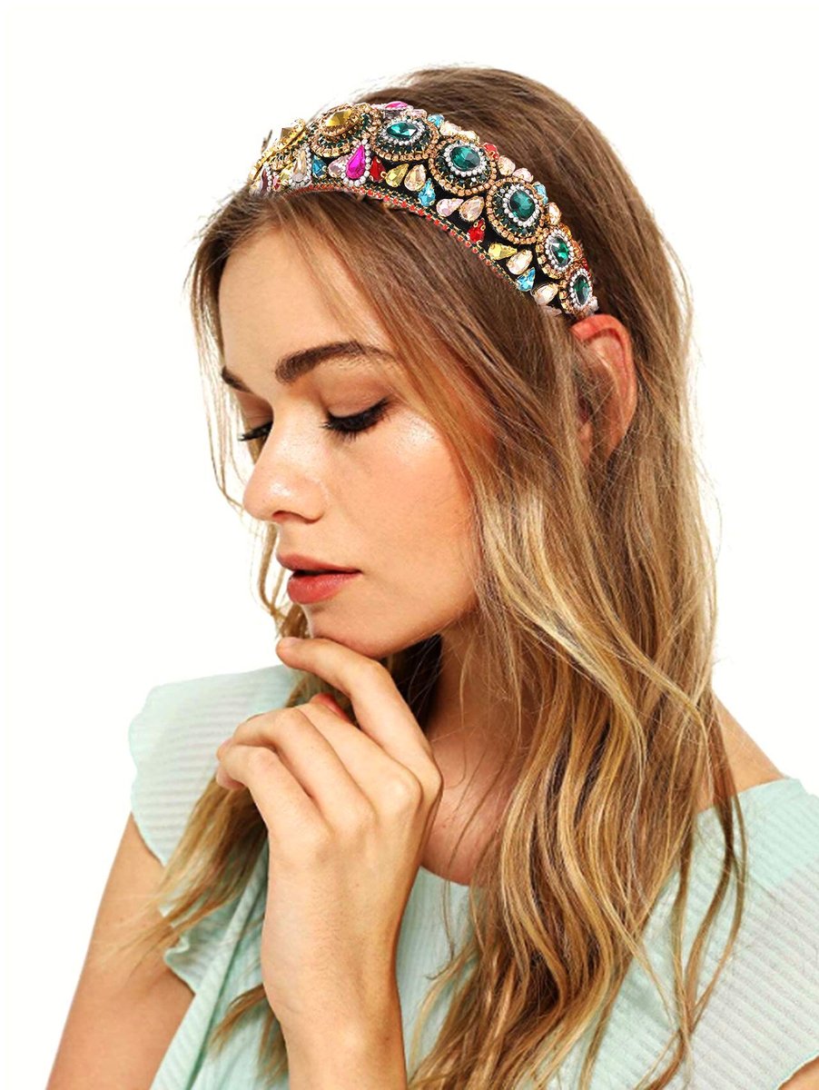 Rhinestone Padded Headband – Baroque Crystal Embellished Hairband, Colorful Beaded Headband for Women, Large Hair Hoop Avelisse