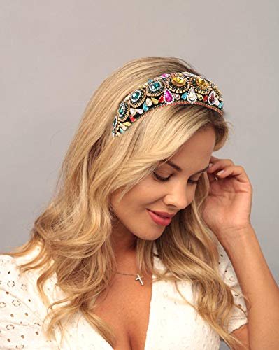 Rhinestone Padded Headband – Baroque Crystal Embellished Hairband, Colorful Beaded Headband for Women, Large Hair Hoop Avelisse