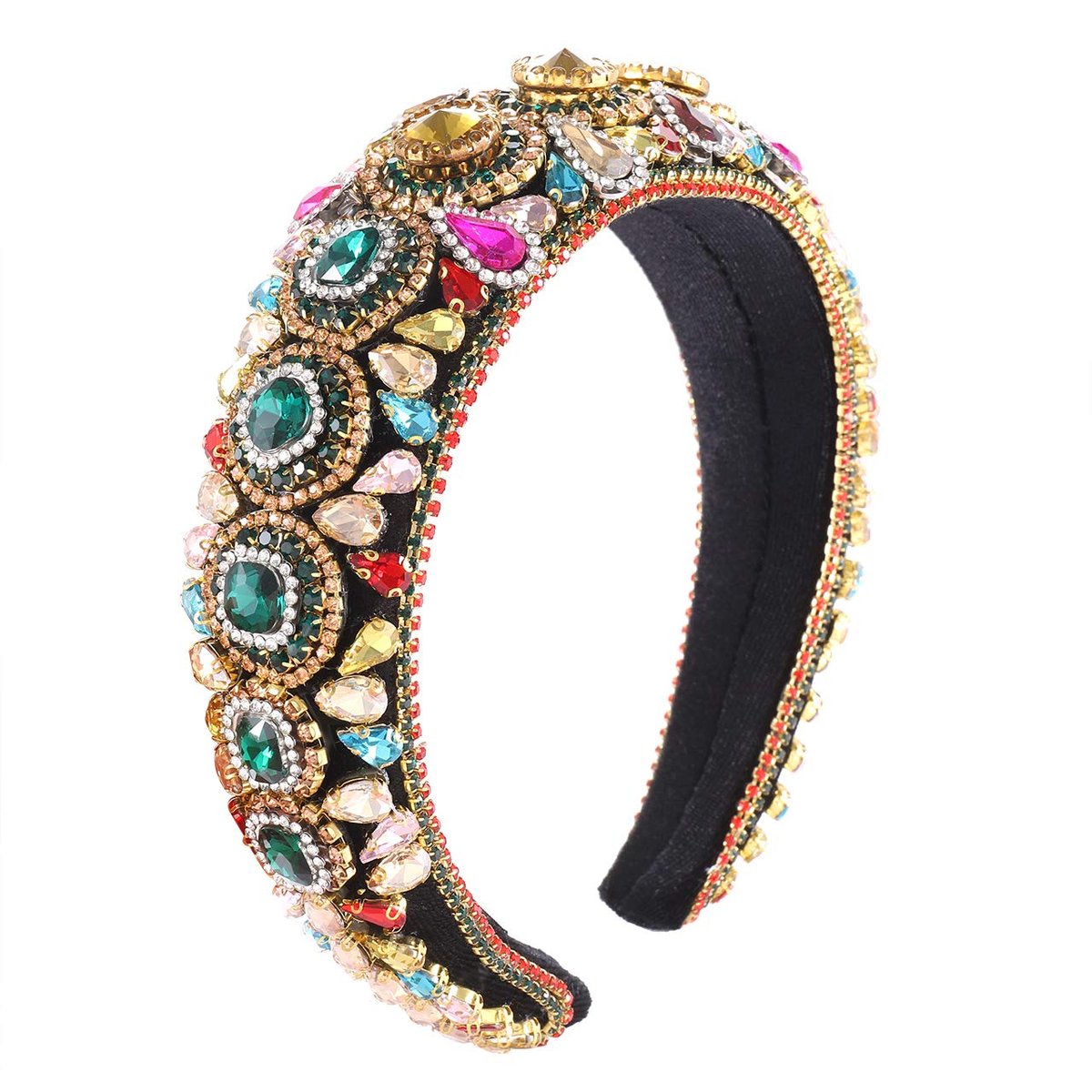 Rhinestone Padded Headband – Baroque Crystal Embellished Hairband, Colorful Beaded Headband for Women, Large Hair Hoop Avelisse