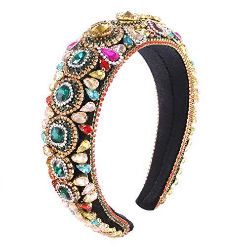 Rhinestone Padded Headband – Baroque Crystal Embellished Hairband, Colorful Beaded Headband for Women, Large Hair Hoop Avelisse