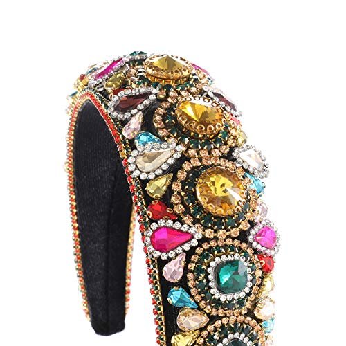 Rhinestone Padded Headband – Baroque Crystal Embellished Hairband, Colorful Beaded Headband for Women, Large Hair Hoop Avelisse