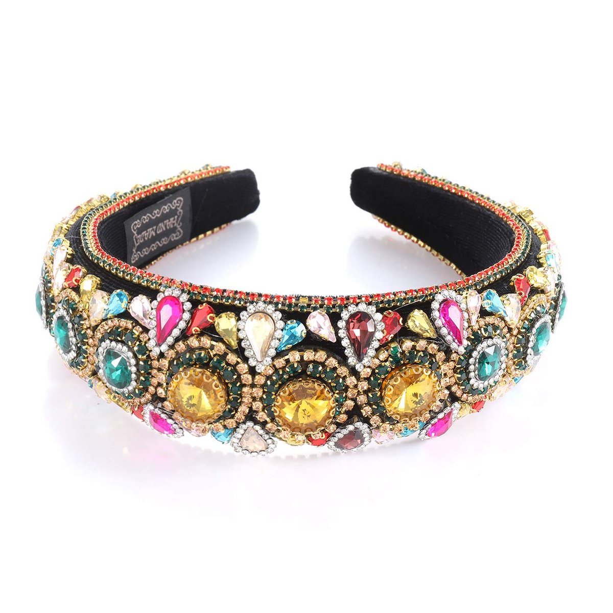Rhinestone Padded Headband – Baroque Crystal Embellished Hairband, Colorful Beaded Headband for Women, Large Hair Hoop Avelisse
