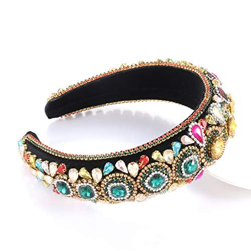 Rhinestone Padded Headband – Baroque Crystal Embellished Hairband, Colorful Beaded Headband for Women, Large Hair Hoop Avelisse