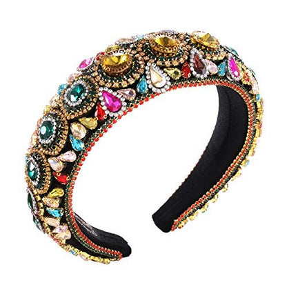 Rhinestone Padded Headband – Baroque Crystal Embellished Hairband, Colorful Beaded Headband for Women, Large Hair Hoop Avelisse
