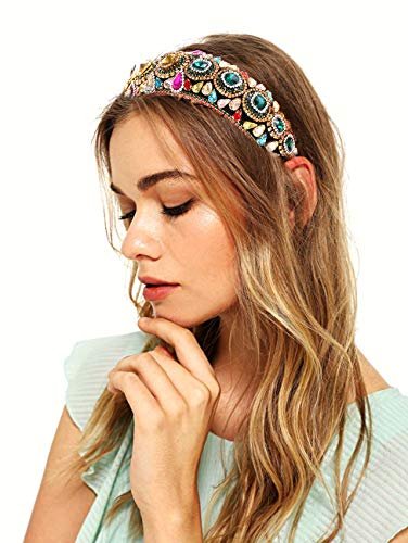 Rhinestone Padded Headband – Baroque Crystal Embellished Hairband, Colorful Beaded Headband for Women, Large Hair Hoop Avelisse