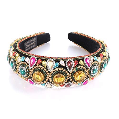 Rhinestone Padded Headband – Baroque Crystal Embellished Hairband, Colorful Beaded Headband for Women, Large Hair Hoop Avelisse