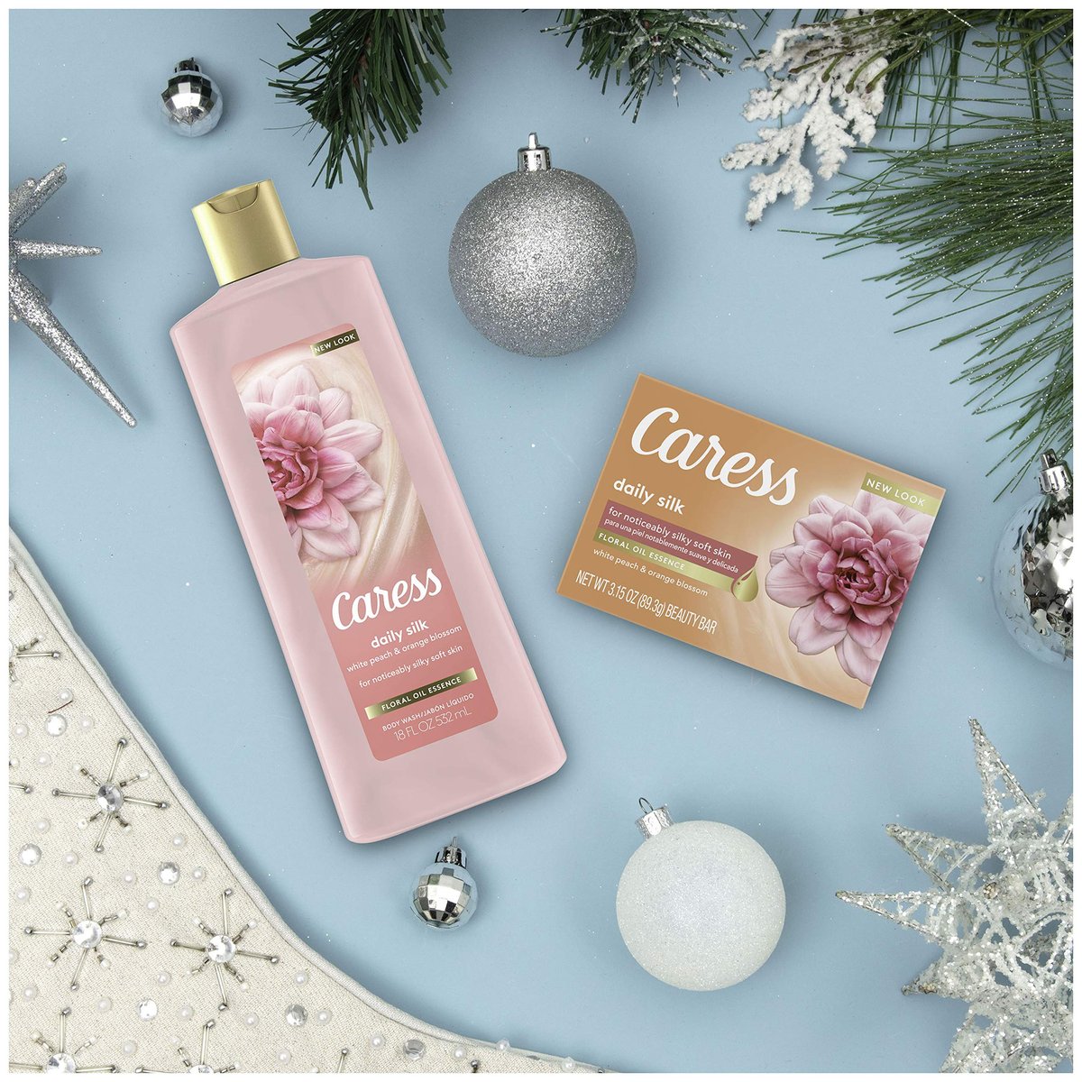Caress Daily Silk Bar Soap & Hydrating Body Wash Gift Set, 5 Piece Set, 4 Count - görsel 5