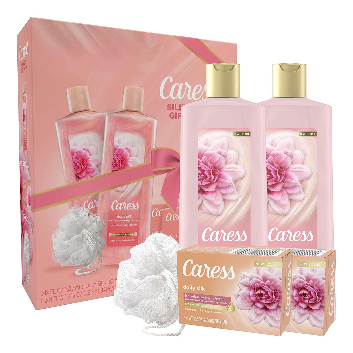 Caress Daily Silk Bar Soap & Hydrating Body Wash Gift Set, 5 Piece Set, 4 Count - görsel 1