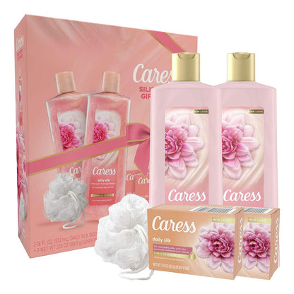 Caress Daily Silk Bar Soap & Hydrating Body Wash Gift Set, 5 Piece Set, 4 Count