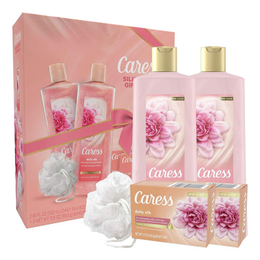Caress Daily Silk Bar Soap & Hydrating Body Wash Gift Set, 5 Piece Set, 4 Count