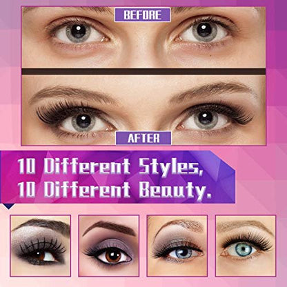 DEJAVIA Magnetic Eyelashes with Eyeliner Kit - 10 Pairs Premium 3D Natural Look Reusable Eyelashes with Tweezers Applicator, Strong Magnetic Eyeliner, No Glue Needed