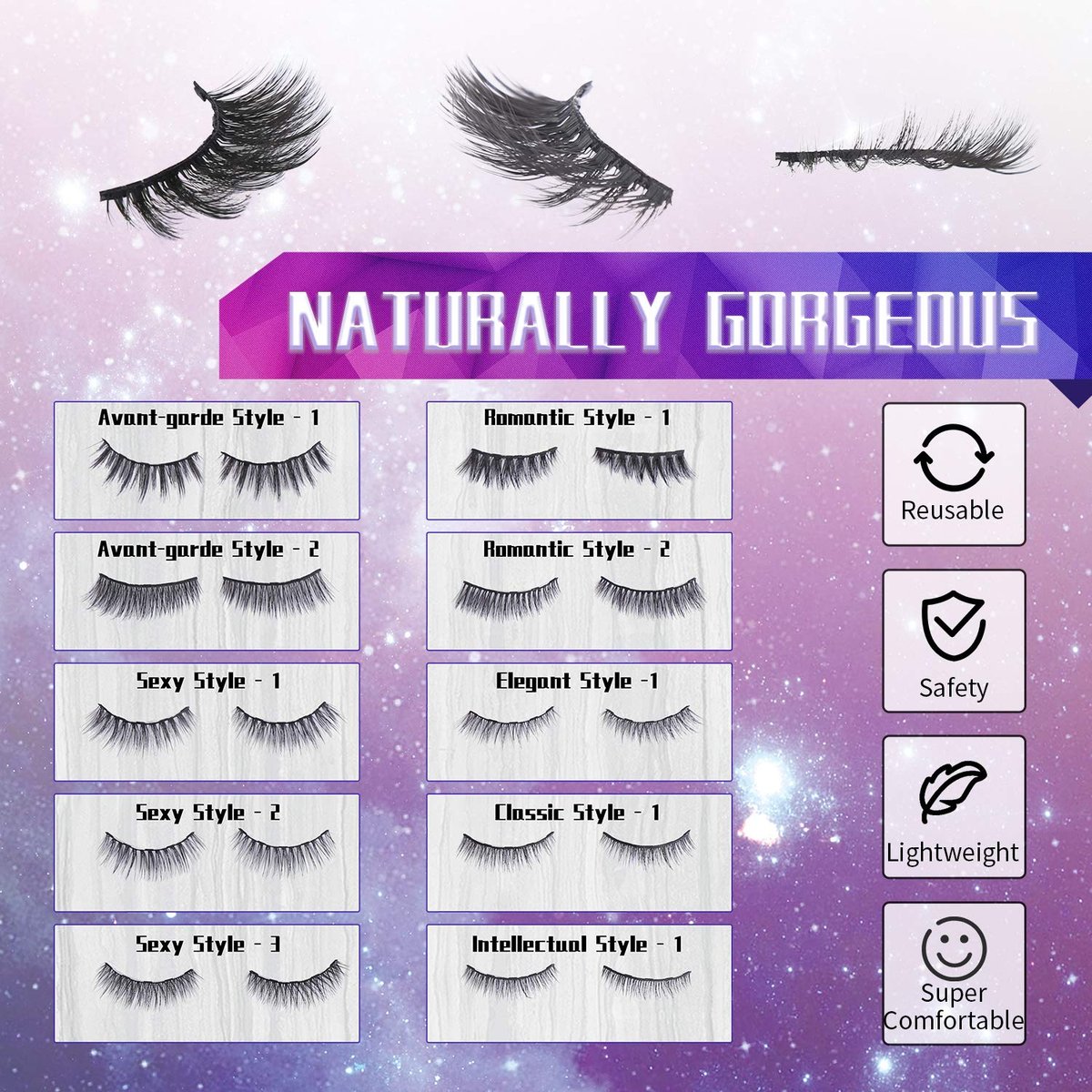 DEJAVIA Magnetic Eyelashes with Eyeliner Kit - 10 Pairs Premium 3D Natural Look Reusable Eyelashes with Tweezers Applicator, Strong Magnetic Eyeliner, No Glue Needed - görsel 5