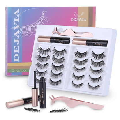 DEJAVIA Magnetic Eyelashes with Eyeliner Kit - 10 Pairs Premium 3D Natural Look Reusable Eyelashes with Tweezers Applicator, Strong Magnetic Eyeliner, No Glue Needed