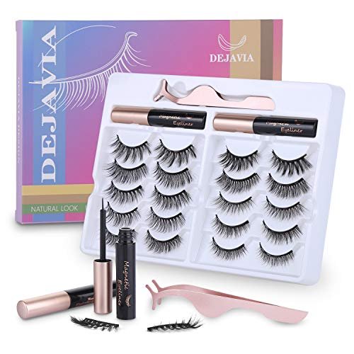 DEJAVIA Magnetic Eyelashes with Eyeliner Kit - 10 Pairs Premium 3D Natural Look Reusable Eyelashes with Tweezers Applicator, Strong Magnetic Eyeliner, No Glue Needed - görsel 2