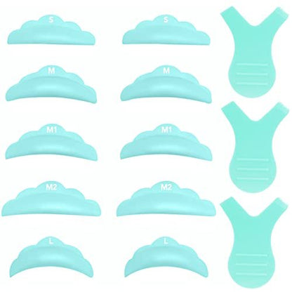 Lash Lift Pads DIY Eyelash Perm Rods 10 Pcs Sky Blue Silicone Shields - Reusable 5 Sizes SMM1M2L
