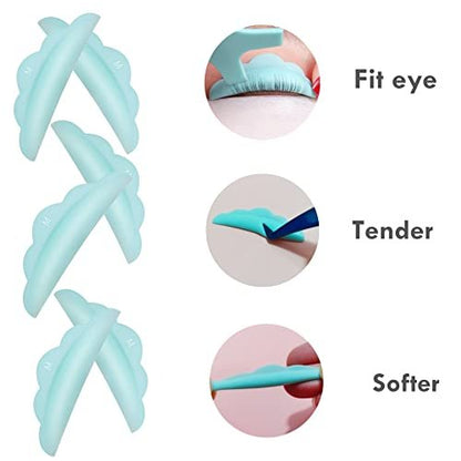 Lash Lift Pads DIY Eyelash Perm Rods 10 Pcs Sky Blue Silicone Shields - Reusable 5 Sizes SMM1M2L
