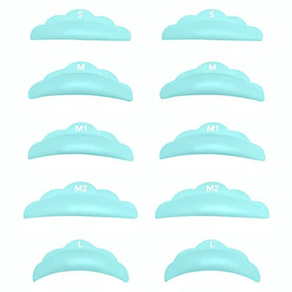 Lash Lift Pads DIY Eyelash Perm Rods 10 Pcs Sky Blue Silicone Shields - Reusable 5 Sizes SMM1M2L