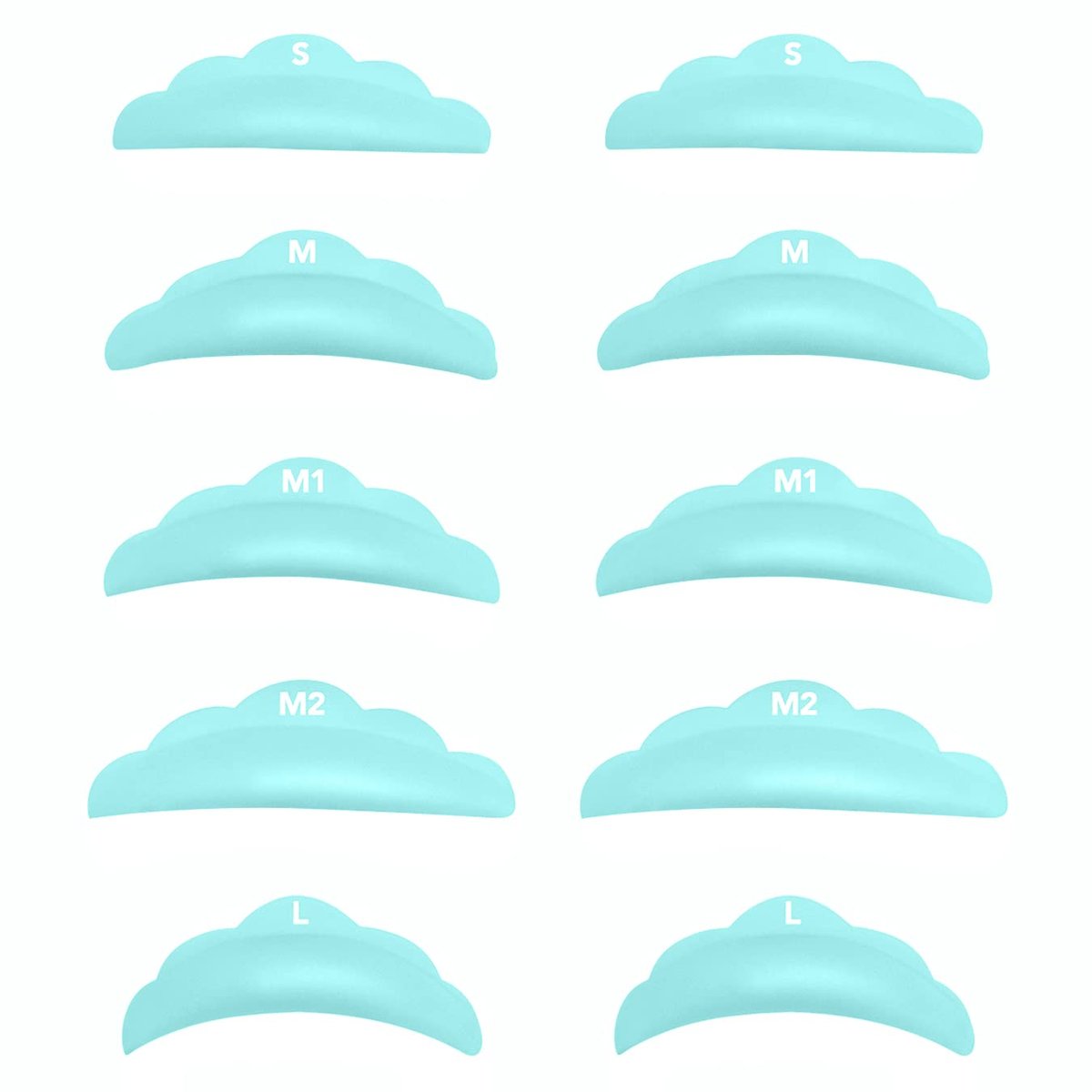 Lash Lift Pads DIY Eyelash Perm Rods 10 Pcs Sky Blue Silicone Shields - Reusable 5 Sizes SMM1M2L - görsel 1