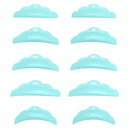 Lash Lift Pads DIY Eyelash Perm Rods 10 Pcs Sky Blue Silicone Shields - Reusable 5 Sizes SMM1M2L