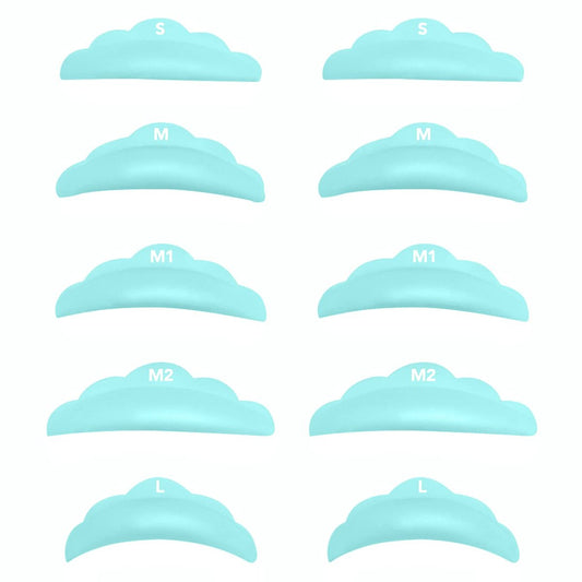 Lash Lift Pads DIY Eyelash Perm Rods 10 Pcs Sky Blue Silicone Shields - Reusable 5 Sizes SMM1M2L
