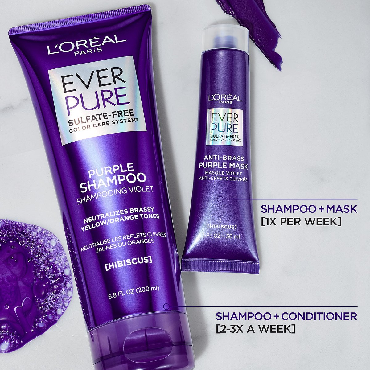 L'Oreal Paris EverPure Ultra Pigmented Anti-Brass Purple Rinse-Out Mask for Bleached, Blonde, or Highlighted Hair, 3 oz Avelisse