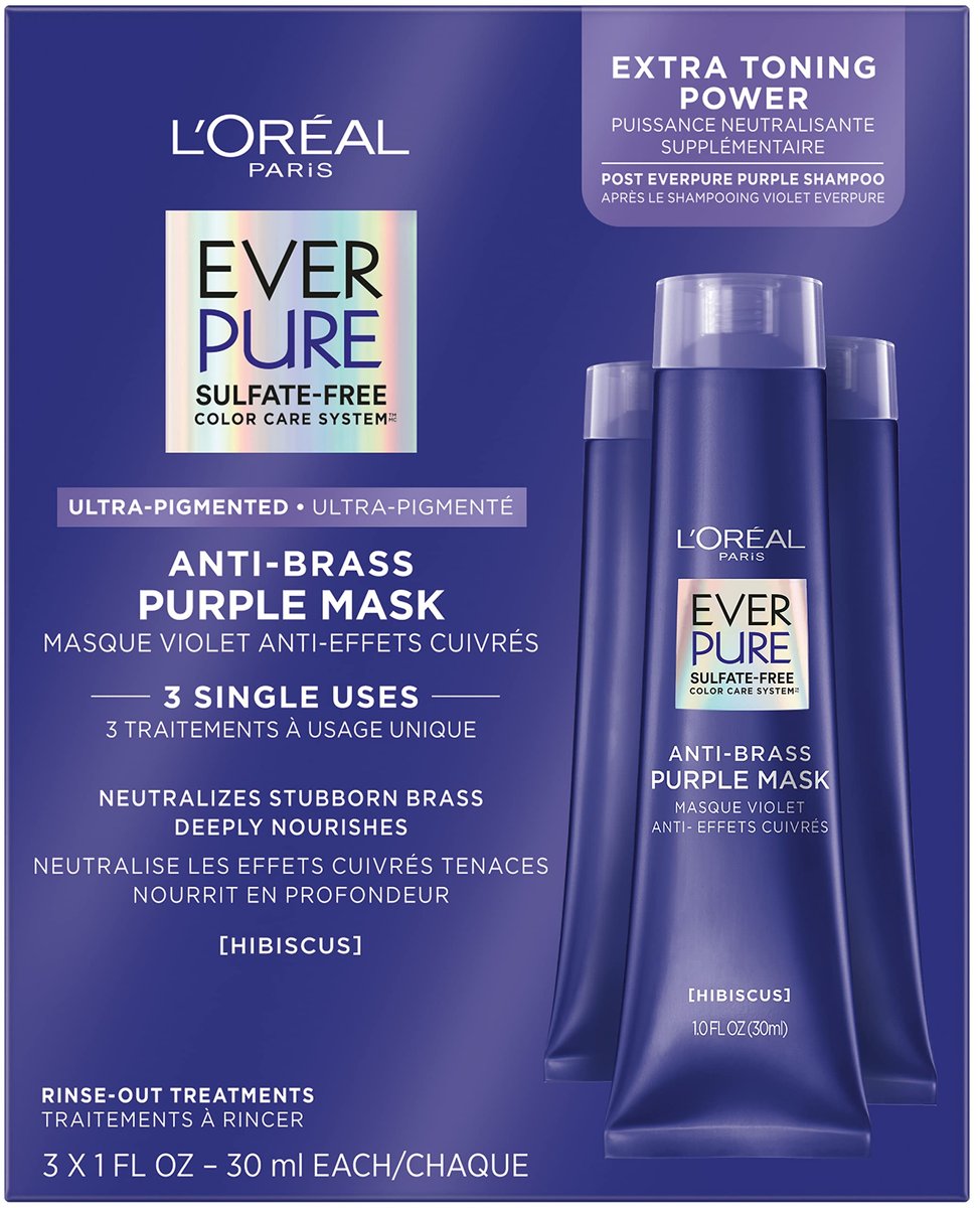 L'Oreal Paris EverPure Ultra Pigmented Anti-Brass Purple Rinse-Out Mask for Bleached, Blonde, or Highlighted Hair, 3 oz Avelisse
