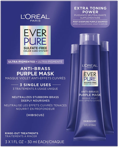 L'Oreal Paris EverPure Ultra Pigmented Anti-Brass Purple Rinse-Out Mask for Bleached, Blonde, or Highlighted Hair, 3 oz Avelisse