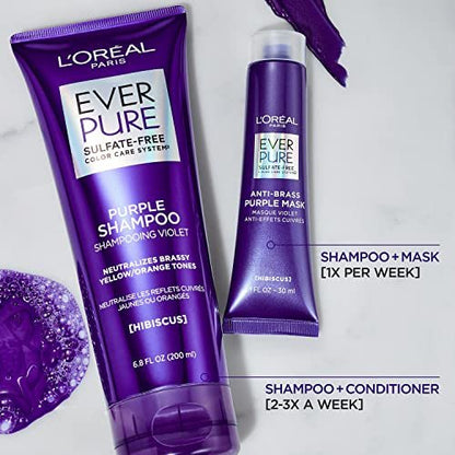 L'Oreal Paris EverPure Ultra Pigmented Anti-Brass Purple Rinse-Out Mask for Bleached, Blonde, or Highlighted Hair, 3 oz Avelisse