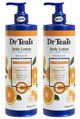 Dr Teal's Body Lotion - Moisture Plus with Radiant Citrus Essential Oils & Vitamin C, 18 Fl Oz (Pack of 2) Avelisse