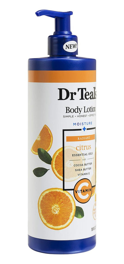 Dr Teal's Body Lotion - Moisture Plus with Radiant Citrus Essential Oils & Vitamin C, 18 Fl Oz (Pack of 2) Avelisse