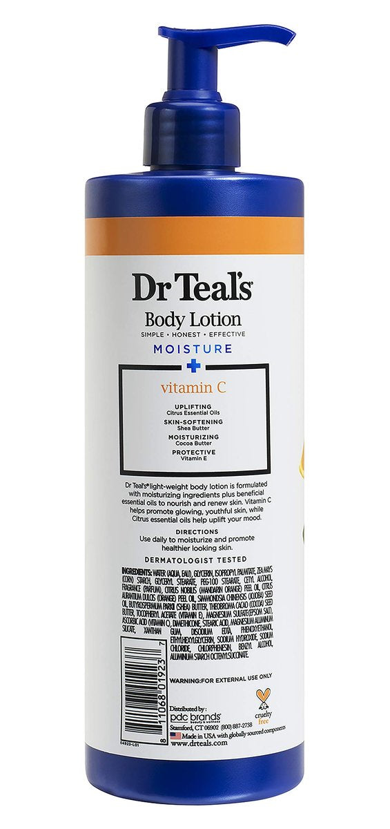 Dr Teal's Body Lotion - Moisture Plus with Radiant Citrus Essential Oils & Vitamin C, 18 Fl Oz (Pack of 2) Avelisse