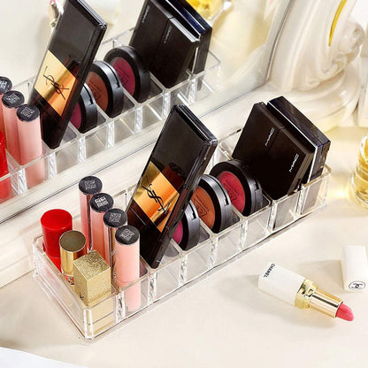 Clear Acrylic Makeup Organizer - 8 Slot Cosmetic Storage for Blush, Eyeshadow, Lipstick & More | Vanity Desk Holder
