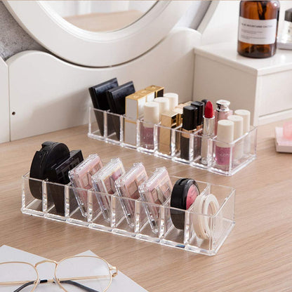 Clear Acrylic Makeup Organizer - 8 Slot Cosmetic Storage for Blush, Eyeshadow, Lipstick & More | Vanity Desk Holder