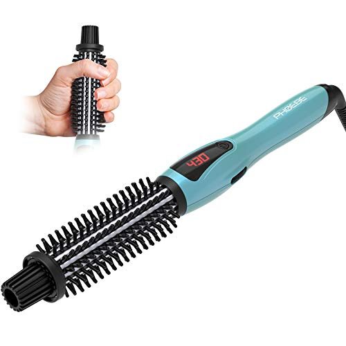 PHOEBE Curling Iron Brush - Anti-Scald Bristles, 1 Inch Ceramic Tourmaline Ionic Hair Curling Wand for All Hair Types (Blue) Avelisse