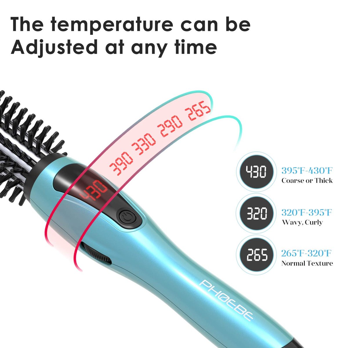 PHOEBE Curling Iron Brush - Anti-Scald Bristles, 1 Inch Ceramic Tourmaline Ionic Hair Curling Wand for All Hair Types (Blue) Avelisse