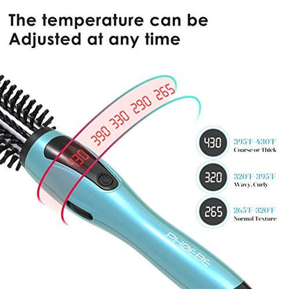 PHOEBE Curling Iron Brush - Anti-Scald Bristles, 1 Inch Ceramic Tourmaline Ionic Hair Curling Wand for All Hair Types (Blue) Avelisse