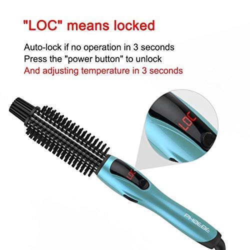 PHOEBE Curling Iron Brush - Anti-Scald Bristles, 1 Inch Ceramic Tourmaline Ionic Hair Curling Wand for All Hair Types (Blue) Avelisse